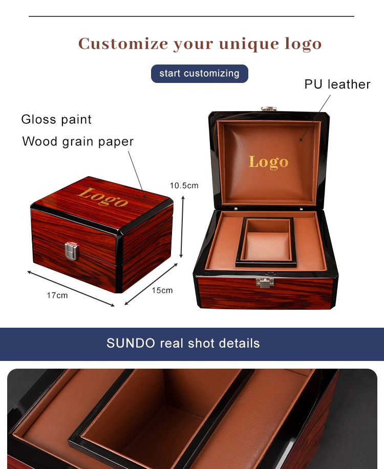 OEM High Quality Luxury Custom Wooden Black Watch Box Packing Watch Boxes &amp; Cases