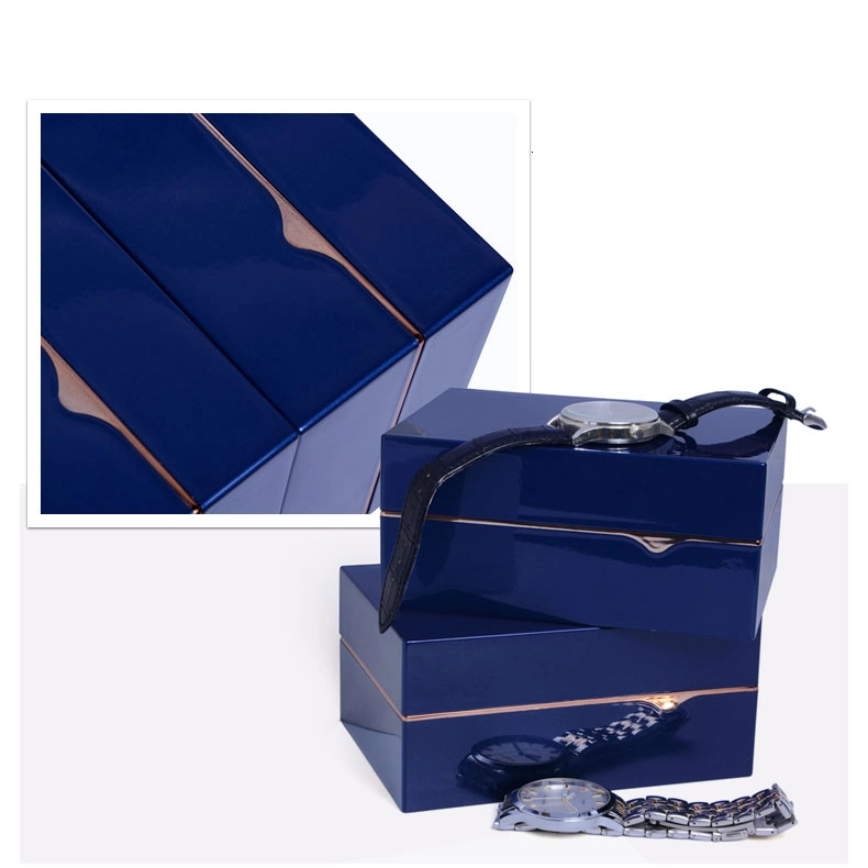 2023 Newest Design High Quality Blue Black Wooden Velvet Travel Gift Watch Display Organizer Box