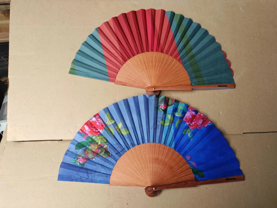 Wooden Fan Customs Fabric Hand Folding Handheld Craft Fan Decoration Gift Fan for Women Promotion Gift