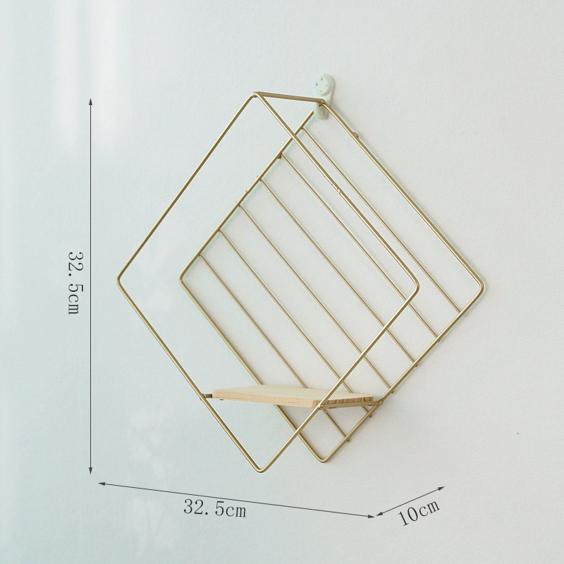 European Creative Geometric Golden Storage Wall Shelf for Bedroom Home Organization