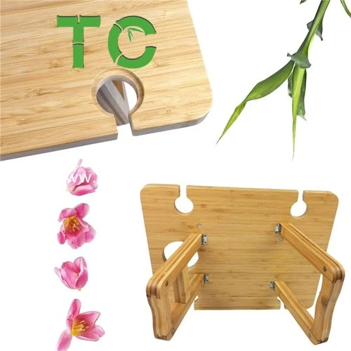 Portable Bamboo Wine Picnic Table Snack &amp; Cheese Tray with 4 Wine Glasses Holder