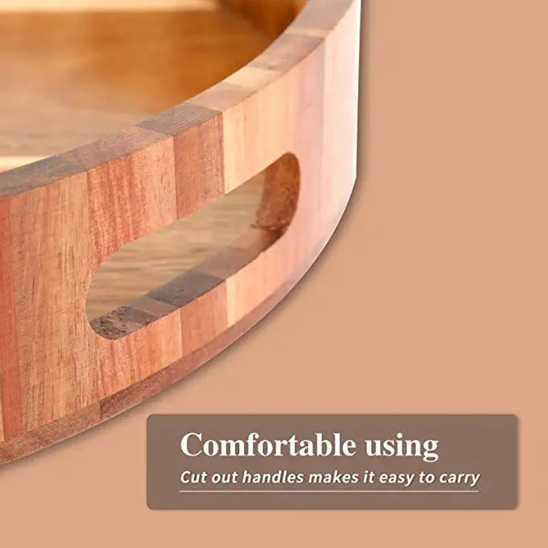Eco-Friendly Wooden/Wood Round Serving Tray with Handles for Coffee/Meal/Fruit/Wine/Drinks/Tea