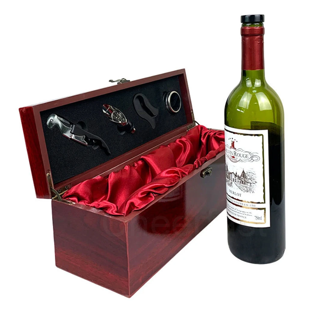 Wholesale Red Color Wood Box Set and Wine Accessories Gift Set and Single Wood Wine Box