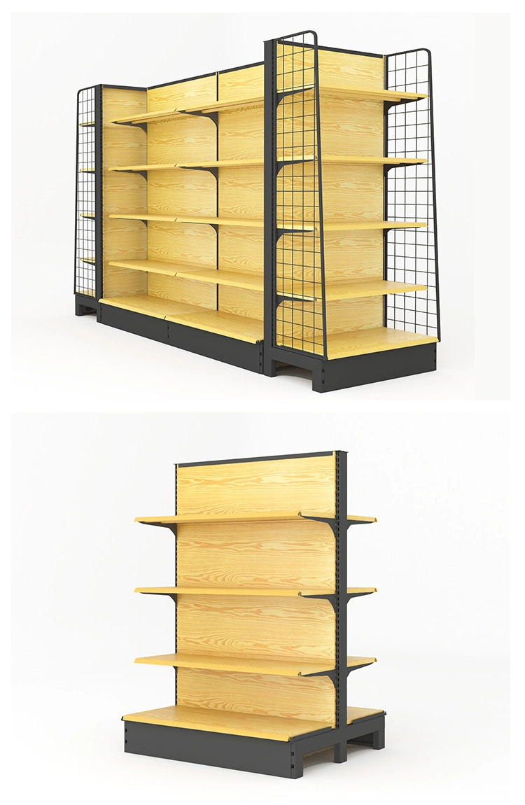 Customized Single Side Supermarket Wooden Wall Shelves Used Gondola Shelving