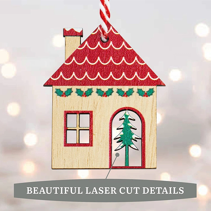 2023 Crafts Laser Cut MDF Wood House Xmas Tree Hanging Decor Ornament Sublimation Cutout Wooden Christmas Decorations