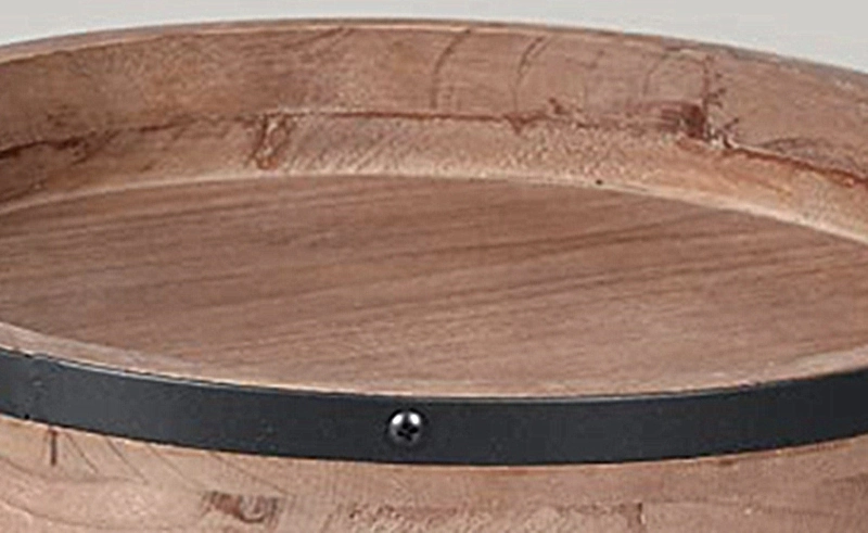 Eco-Friendly Wooden/Wood Round Serving Tray with Metal Handles for Coffee/Meal/Fruit/Wine/Drinks/Tea