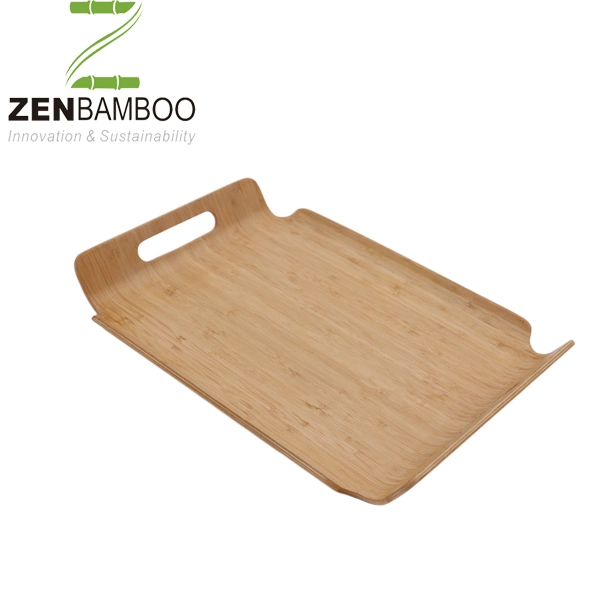 Melamine Bottom Wooden Food Bamboo Fiber Serving Tray with Handle
