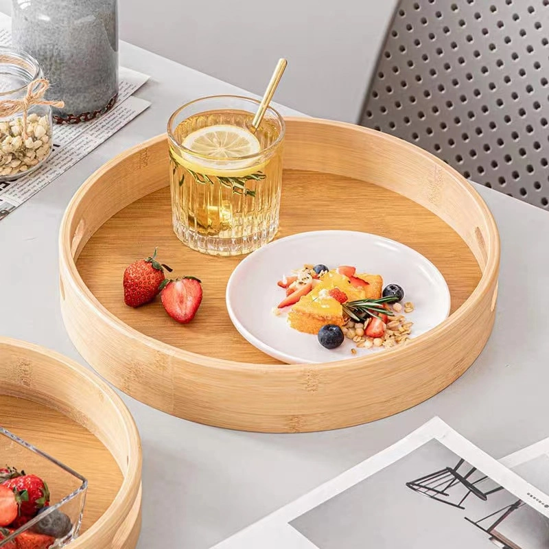 Healthy Bamboo Tray Serving Restaurant Breakfast Tray Costom Logo Hotel Bamboo and Wooden Food Serving Tray with Handle