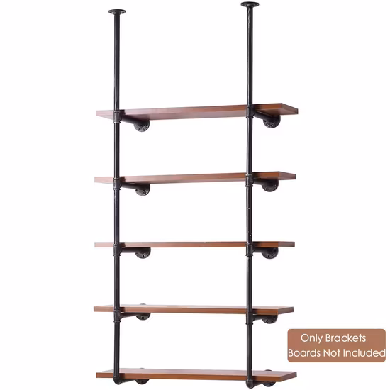 Home Furniture DIY Industrial Retro 3-Tier Wall Mount Iron Pipe Wood Shelf