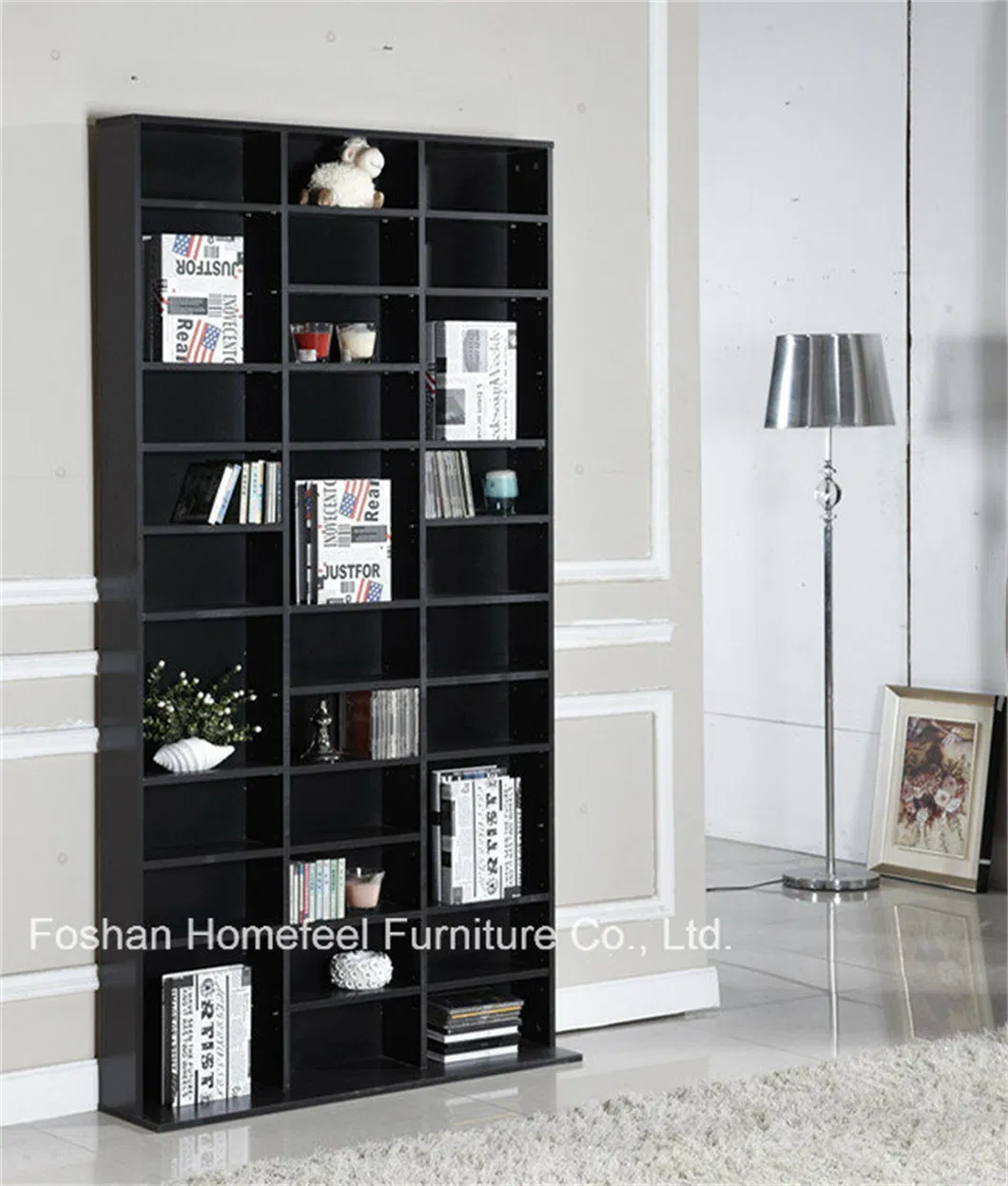 Wooden Media Wall Unit CD Storage Shelves