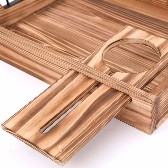 Wood Serving Tray with Handles & Cup Holder Wooden Wine Serving Tray with Removable Glass Holder Antique Breakfast Serving Trays in Bed Coffee Table