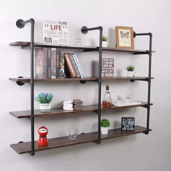 Cast Iron Metal Pipe Frame Wall Decoration Shelf Bracket Wood Shelf Wall Mounted