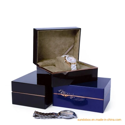 2023 Newest Design High Quality Blue Black Wooden Velvet Travel Gift Watch Display Organizer Box