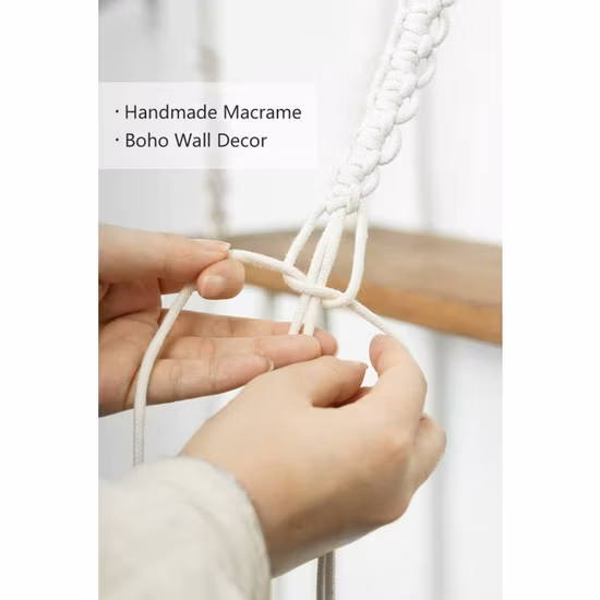 Macrame Hanging Shelves Rustic Wood Wall Shelves with Handmade Woven Hanger