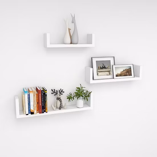 Living Room Furniture 4 Tier Hanging Wall Mount Wooden Bookshelf