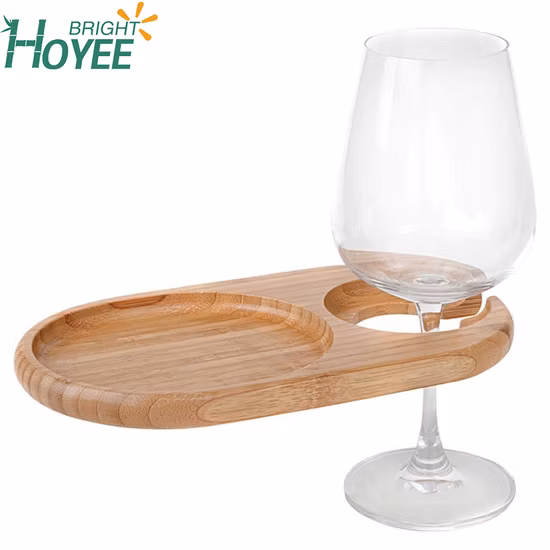 Portable Bamboo Wine Picnic Table Snack & Cheese Tray with 4 Wine Glasses Holder