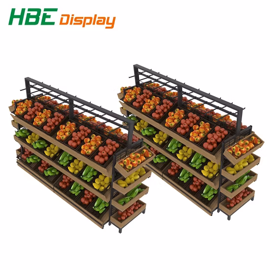Supermarket Wooden Wall Vegetable Display Shelf