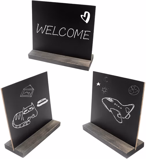 Mini Tabletop Chalkboard Signs with Vintage Style Wood Base Stands