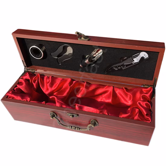 Wholesale Red Color Wood Box Set and Wine Accessories Gift Set and Single Wood Wine Box