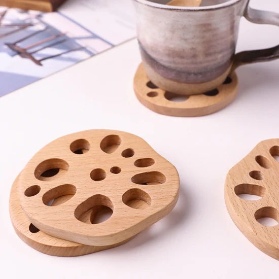 Lotus Root Shape Creative Tableware Coaster Heat Insulation Wood Cup Coaster